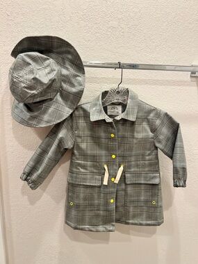 ZARA Plaid Baby Jacket with Faux Fur Lining - Green Gray with Yellow Accents